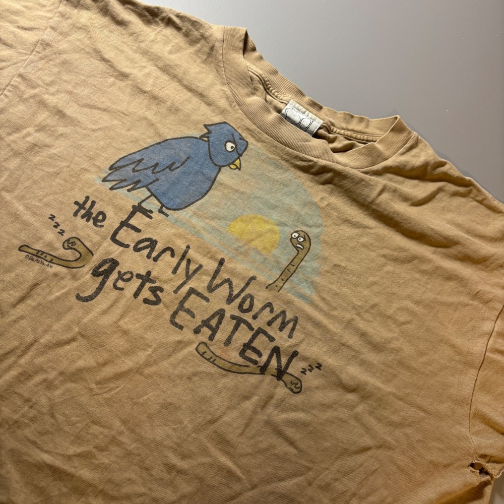 VTG Distressed Be As You Are T Shirt Big Early Worm‎ Gets Eaten Funny Graphic